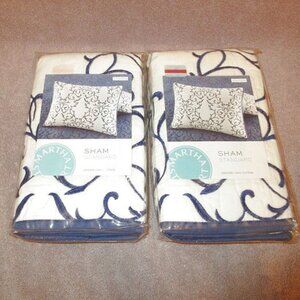 Martha Stewart Chateau Embroidered Standard Shams 2X Lot Quilted Pillowcase NEW